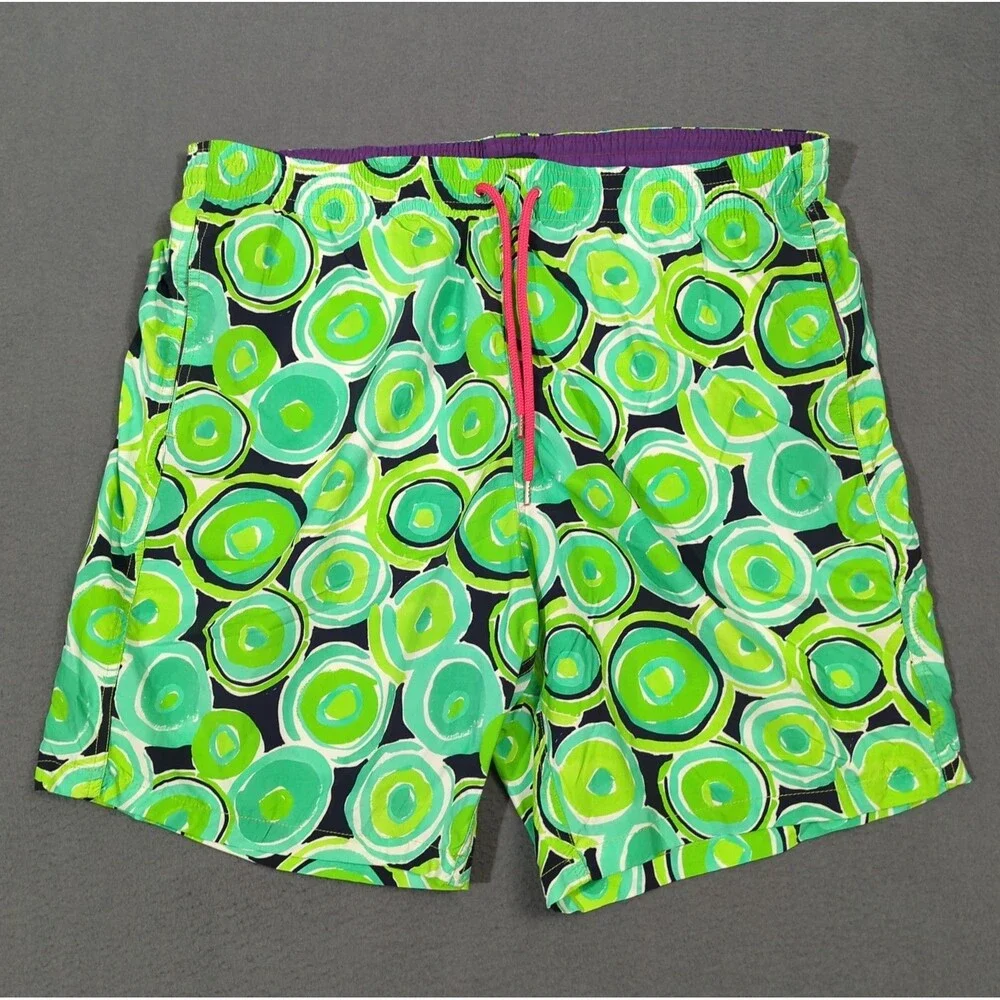Seaward & Stearn Swim Trunks Men's XL Green Abstract Mesh Lined Drawstrings